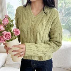 [아우트]브이넥 꽈배기니트 니트 출퇴근 데일리 20대