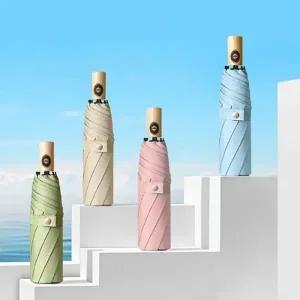 각인인쇄 파스텔 3단 암막 자동우산 우드핸들 접이식