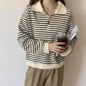 [아우트]스트라이프 단가라 하프 벚꽃 스웨트 셔츠