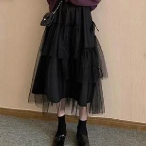 [아우트]리본 롱 레이스 데님스커트 스커트 3단