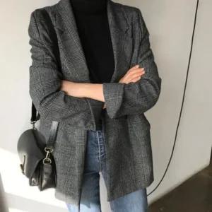 [아우트]체크 롤업 클래식 체크자켓 패션 하프 코트