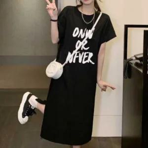 [아우트]해외여행원피스 여름 레터링 반팔 롱원피스