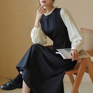 [아우트]단정한 오피스 룩 롱 플레어 원피스 코디