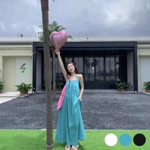 [아우트]끈조절 홀터넥 A라인 민소매 원피스