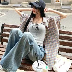 [아우트]체크 포켓 가디건셔츠 반팔 셔츠