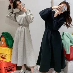 [아우트]허리밴딩원피스 면 그레이원피스 개미허리l