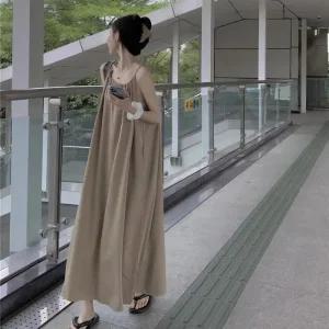 [아우트]썸머 무지 홀터 여름원피스 롱 끈원피스