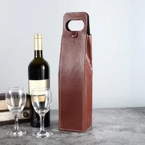 프리미엄 가죽느낌 손잡이형 와인 파우치 케이스 주머니 가방 휴대가 편리한 집들이 선물용