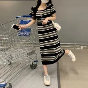 [아우트]단가라 패션원피스 반팔 여름 데일리 2색