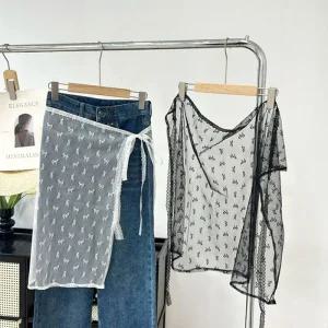 [아우트]리본 출근룩치마 시스루 레이스 랩