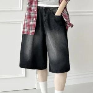 [아우트]와이드 뒷밴딩 버뮤다 청 반바지 숏팬츠