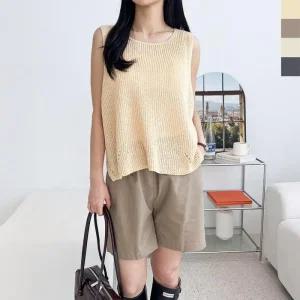 [아우트]썸머 카라니트 하찌 언발민소매나시니트