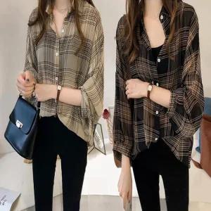 [아우트]블라우스 루즈핏 시스루 셔츠 7부