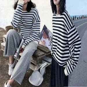 [아우트]스트라이프 루즈핏 긴팔 맨투맨 티셔츠