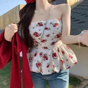 [아우트]오프숄더 튤립 페미닌블라우스 튜브탑