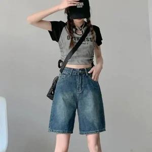 [아우트]A라인핏 빈티지라인 데님 하프팬츠