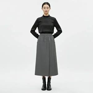[샵앤]여성 밴딩 옆포켓 도톰원단 사선절개 랩스커트 팬츠 RBE-WPT-20871-차콜