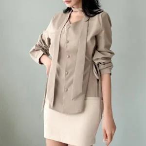 [신상오픈런]|CCH419F|여성 클래식 리본 타이넥 여리핏 블라우스