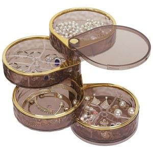 LETURE 4겹 회전식 주얼리 정리함 보관함, 링 귀걸이 목걸이용 클리어 홀더 케이스 팔찌 메이크업 헤어 액세서리