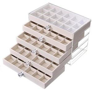 SPAKOWN 귀걸이 상자 홀더 정리함 디스플레이 케이스, 스터드용 클리어 벨벳 보석 보관 트레이 (베이지 - 서랍 5개)