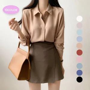 박남매 [브리치] / 봄가을 링클프리 히든버튼 긴팔 블라우스 실키 10컬러/2사이즈935861