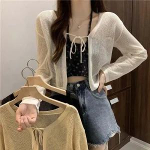 망사 가슴끈 숏 가디건 URD334 가을 여성 망사 볼레로 숏볼레로 미니 간절기 가디건 긴팔 볼레로가디건 onm