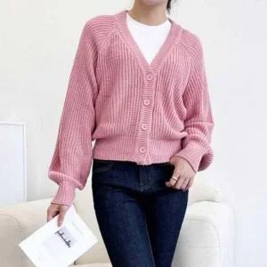 여자 브이넥 데일리 니트 골지 가디건 스웨터 간절기