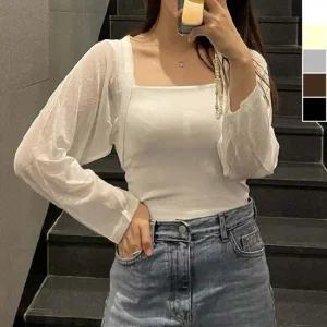 여자 시스루 스타일 크롭 볼레로 1P 고품질 여름 가디