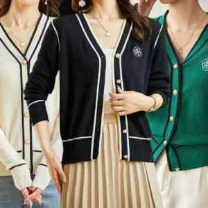 여성 골지 데일리 배색 니트 클래식 단추 봄 가을 가