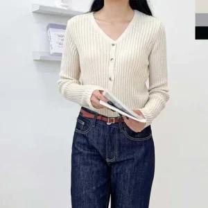 2LUND 5093 여자슬림핏 브이넥 골지니트가디건 간절기