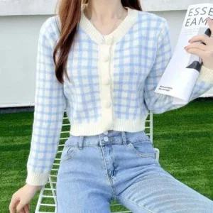 도톰한 두께 데일리 기장 크롭한 클래식 체크 무늬 여