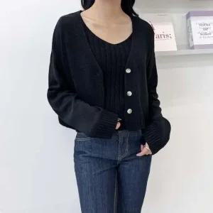 2LUND 5073 여자브이넥 골지나시니트가디건set 필수아