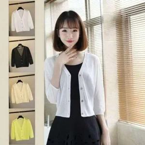 숏 미니 데일리 7부 가디건 클래식 소매 니트 얇은 코