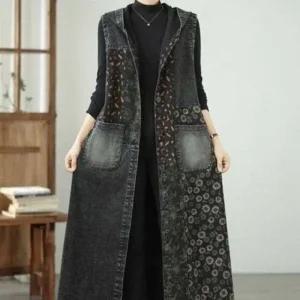 [애슬릿] 여성 롱 베스트 블랙 데님 루즈핏 중년 엄마 옷 겨울 조끼