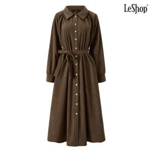 카라넥 버튼업 허리 끈 롱 원피스 (DP4OW005A)