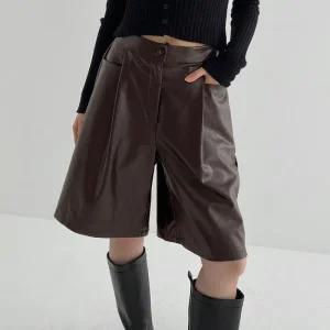 빅사이즈 510 핀탁레더5부와이드팬츠 DLTT137