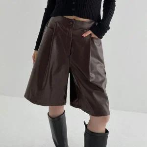 [하프클럽/셀러허브_여성트랜드패션]빅사이즈 510 핀탁레더5부와이드팬츠 DL