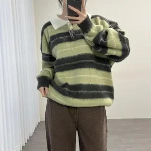 여자 가을 모헤어 브러쉬 단가라 카라티 오버핏 니트