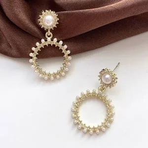 [콩심팥심]화사한 스타일 라운드 큐빅 진주 귀걸이 패션이어링