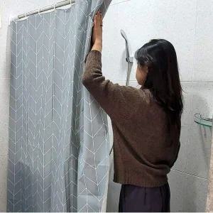 [골드스마일]헤링본 방수 비닐 샤워커튼 그레이 180x180