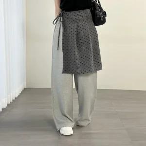 여자 플리츠 도트 랩 치마 레이어드 스트링 바지 세트