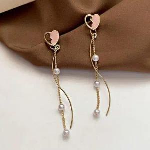 [골드스마일]골드 베이직 진주 드롭 귀걸이 올데이 반쪽 하트 패션
