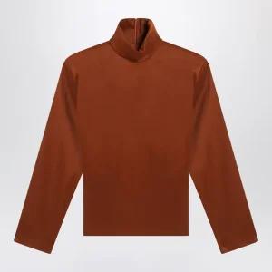 카라멜 실크 블렌드 하이칼라 블라우스 845857Y5J95 2498