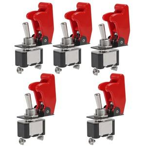 5팩 고하중 로커 토글 스위치 12V 20A 빨간색 커버 SPST ON/OFF 2핀 레이싱 자동차 ATV UTV 골프 카트 트럭