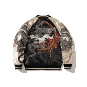 드래곤 양면 항공점퍼 자수 야구 잠바 샴페인 가을점퍼
