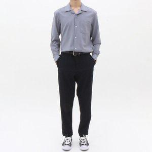 [더셔츠스튜디오] 그레이 루즈핏 스판 스트라이프 오픈카라 셔츠 (TSS305)