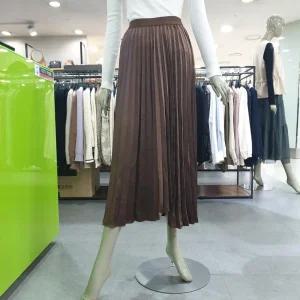 시슬리/애플아울렛/직수입 언발 절개 플리츠 밴딩 롱 스커트 1F-45NN506N6