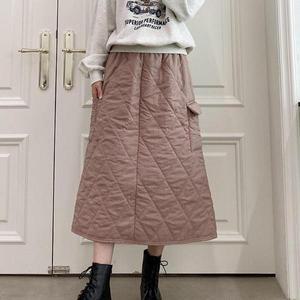 [옷자락]여자 가을 겨울 다이아패턴 누빔 A라인 포켓 롱스커트