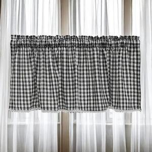 [BZJL3RK6_4C]게더릭 체크 바란스 커튼 (132x45cm) (블랙)