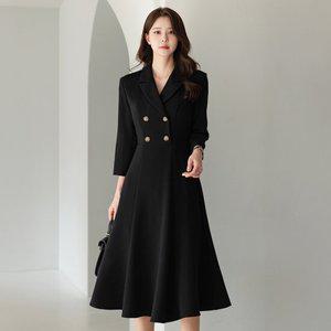 [시크라인] 유온 카라 더블버튼 플레어 원피스